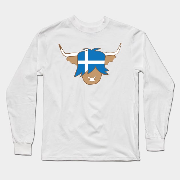Shetland flag scottish highland cow Long Sleeve T-Shirt by ayelandco
